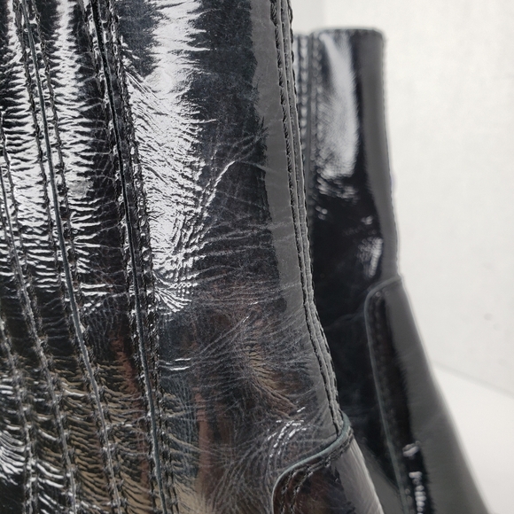 Topshop Black Patent Leather Stretch Panels Cowgirl Western Bootie Sz 4 Rodeo - Picture 7 of 10